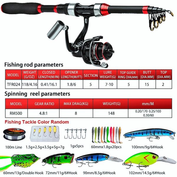 FISHINGHUB- 1.8m Telescopic Casting Fishing Combo Portable Ultralight Rod - Image 4