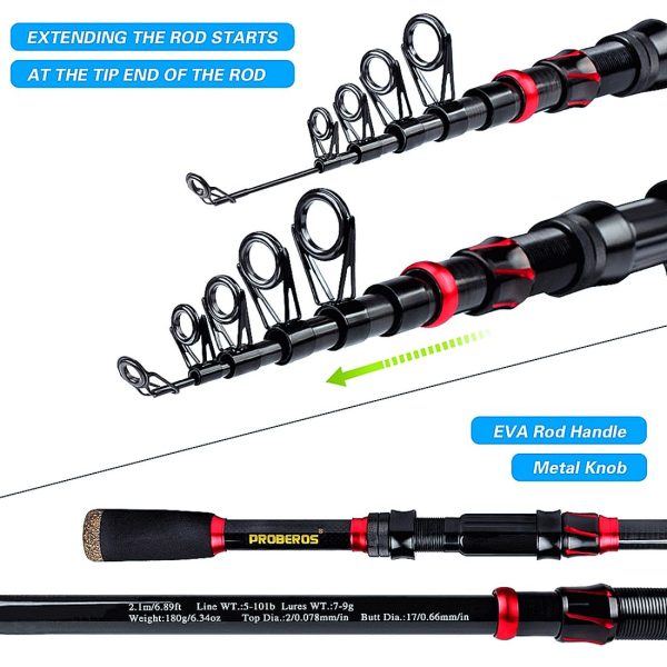 FISHINGHUB-5.2:1 Gear Ratio Spinning Reel 2.1m Carbon Fiber Fishing Rod Combo  Set - Image 6