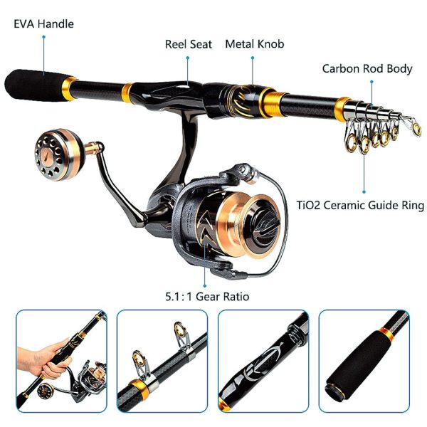 FISHINGHUB- Fishing Rod & Reel Combo 2.1m Carbon Fiber Telescopic Rod - Image 9