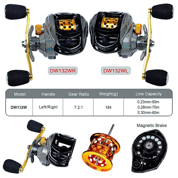 FISHINGHUB-7.2:1 Baitcast Reels laser Carbon cloth Colors Lure  3+1 Ball Bearings - Image 3