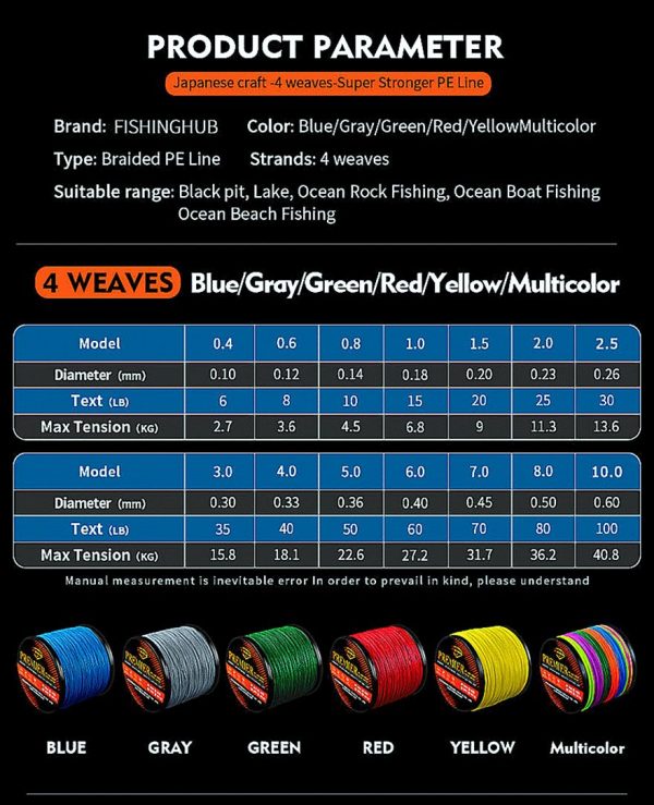 FISHINGHUB- 4 stand Multifilament PE Line Braided Fishing Line - Image 9