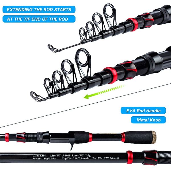 FISHINGHUB- 7.2:1 High Speed Baitcasting Reel 2.1M Carbon Fiber Telescopic Rod  Kit - Image 7