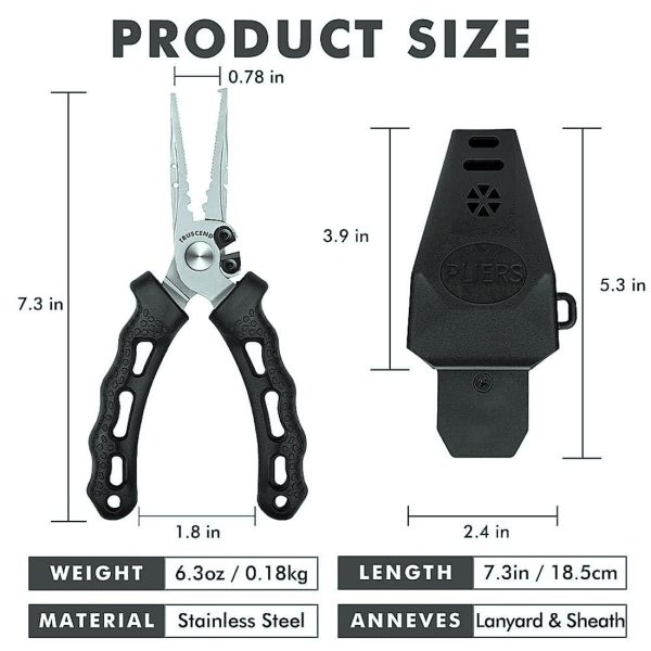 Stainless Fishing Pliers Set with Sheath Lanyard - Image 3