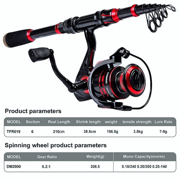 FISHINGHUB-5.2:1 Gear Ratio Spinning Reel 2.1m Carbon Fiber Fishing Rod Combo  Set - Image 4
