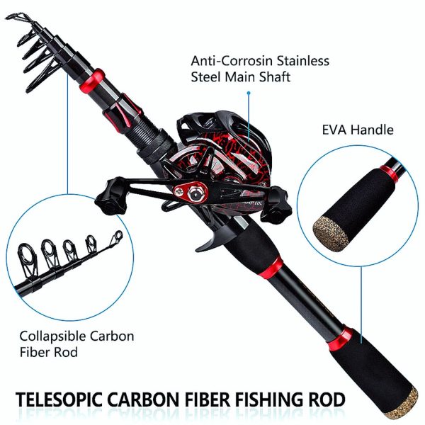 FISHINGHUB- 7.2:1 High Speed Baitcasting Reel 2.1M Carbon Fiber Telescopic Rod  Kit - Image 10