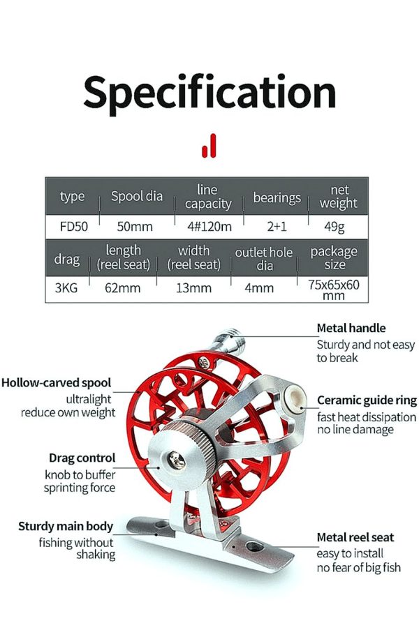 FISHINGHUB- Metal Fishing Reel Portable Ultralight Fishing Raft Reel - Image 9