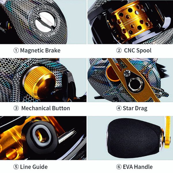 FISHINGHUB-7.2:1 Baitcast Reels laser Carbon cloth Colors Lure  3+1 Ball Bearings - Image 4