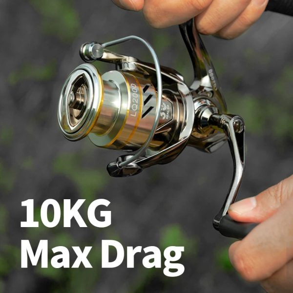 FISHINGHUB  LQ Drag System 10kg Max Grey Golden Fishing Reel - Image 4