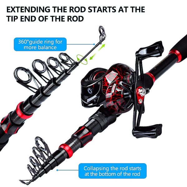 FISHINGHUB- 7.2:1 High Speed Baitcasting Reel 2.1M Carbon Fiber Telescopic Rod  Kit - Image 11