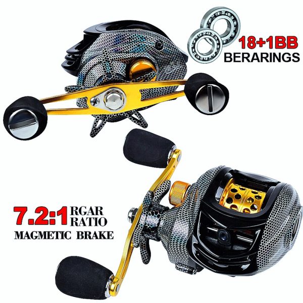 FISHINGHUB-7.2:1 Baitcast Reels laser Carbon cloth Colors Lure  3+1 Ball Bearings - Image 6