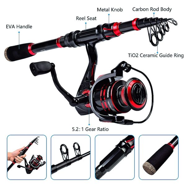 FISHINGHUB-5.2:1 Gear Ratio Spinning Reel 2.1m Carbon Fiber Fishing Rod Combo  Set - Image 9