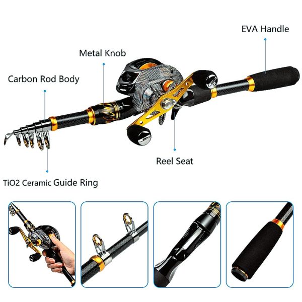FISHINGHUB- Telescopic Rod and Reel Kit 2.1 Carbon Fiber Fishing Rod - Image 9