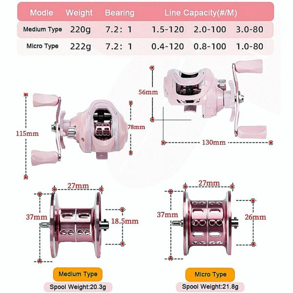 New Pink 3+1BB Magnetic Brake System Baitcasting Fishing Reel - Image 6