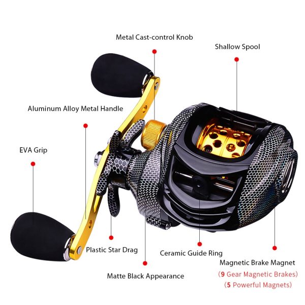 FISHINGHUB-7.2:1 Baitcast Reels laser Carbon cloth Colors Lure  3+1 Ball Bearings - Image 10